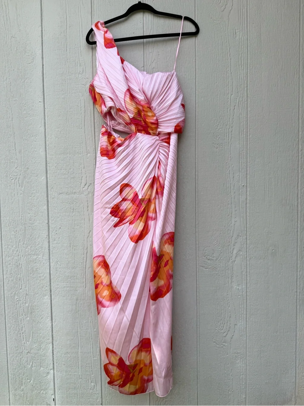 Abercrombie & Fitch giselle pleated one shoulder cutout maxi dress large tall